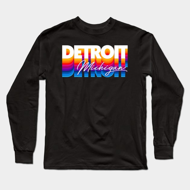 Detroit, Michigan // Retro Typography Design Long Sleeve T-Shirt by DankFutura